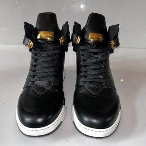 BUSCEMI MENS HI TOP SNEAKERS, SIZE 12 US, BLACK/WHITE SOLE, GREAT CONDITION